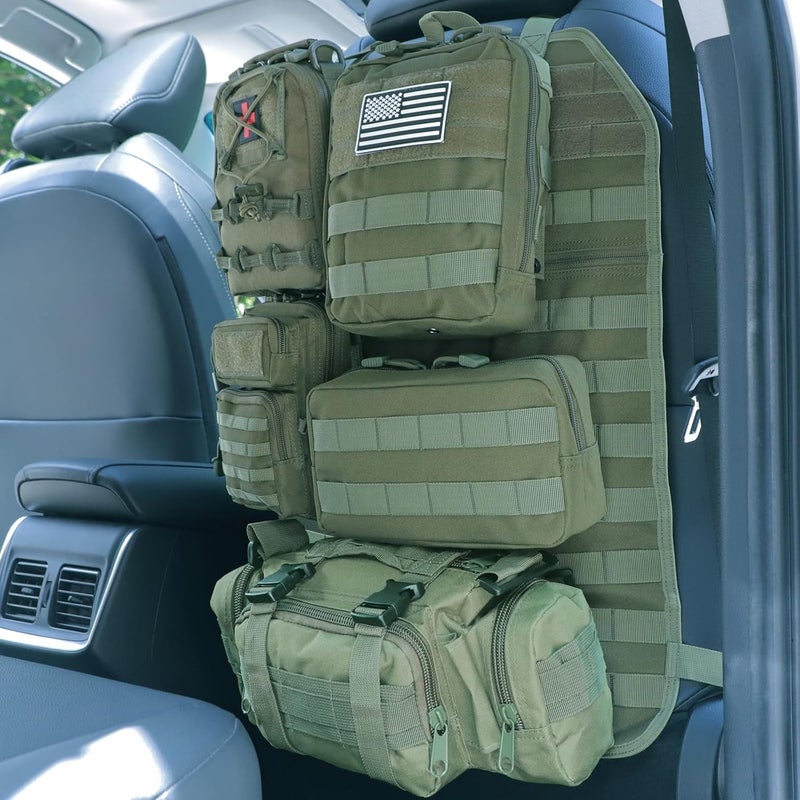 Jimikay Universal Tactical Seat ​Back Organizer Vehicle Molle Panel Organizer Storage Bag with 5 Detachable Molle Pouch for All Vehicel Such as Jeep,Truck,SUV, Car, Ford,Chevy etc - Image 1